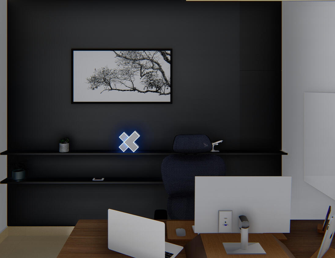 oficina en casa para un ingeniero en sistemas. Moderna, elegante, funcional, cómoda y atractiva. Dicho por el mismo "mira como se ve mi oficina cuando hago reuniones virtuales, eso era lo que yo quería"